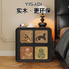 中古风床头柜实木家用卧室2025新款轻奢高级感新中式黑色床头柜
