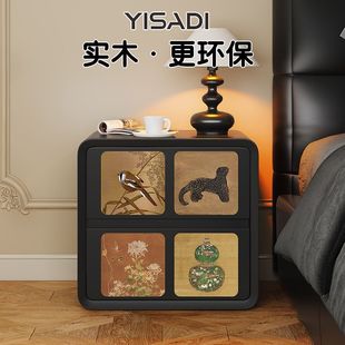Medieval Style Bedside Table Solid Wood Home Bedroom 2025 New Accessible Luxury High-End New Chinese Style Black Bedside Table