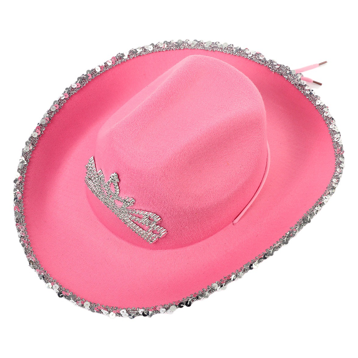 Corona Western Denim sombrero de plumas sombrero tocado Borde de lentejuelas Rosa Western Denim sombrero de la etapa de las mujeres