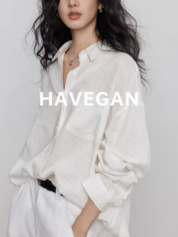 与间HAVEGAN/天丝亚麻宽松长袖衬衫女慵懒老钱风2025新款防晒上衣|undefined