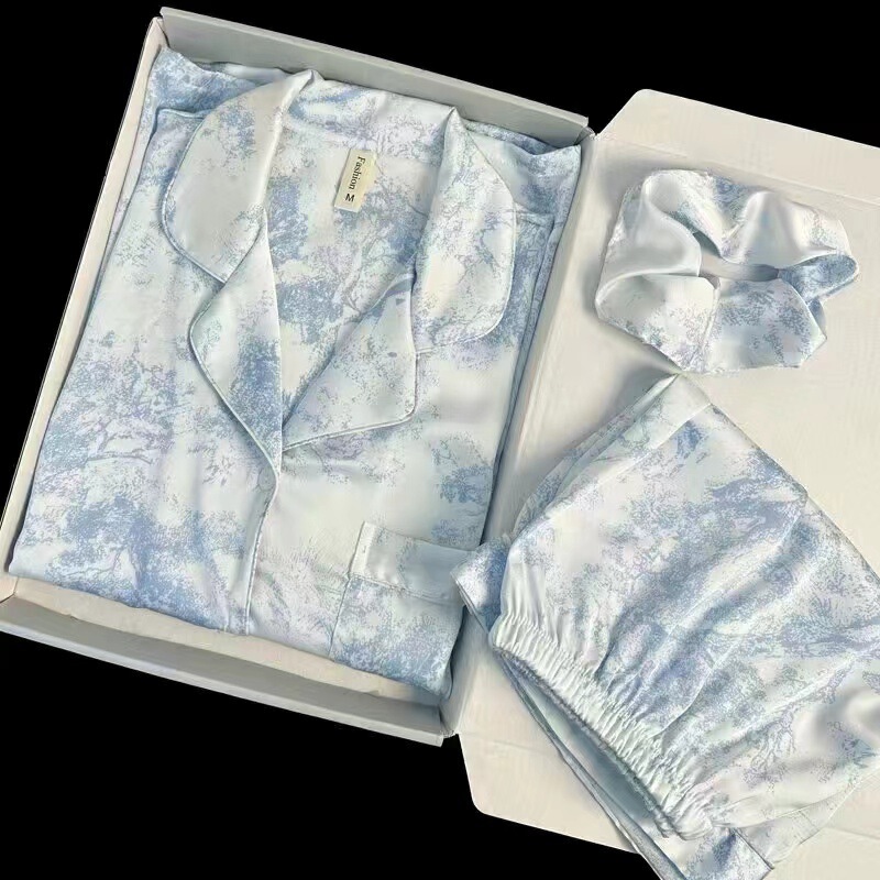 Summer imitation silk simple pajamas women's high-grade ice silk sweet students online celebrity live outside wear home clothes wholesale