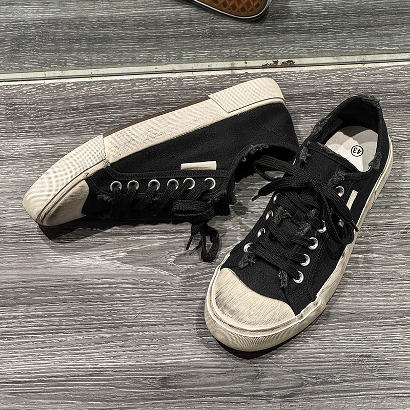 París lavado en agua vintage jeans agujeros viejos pares zapatos de lona sucios zapatos de skate transpirables para hombres