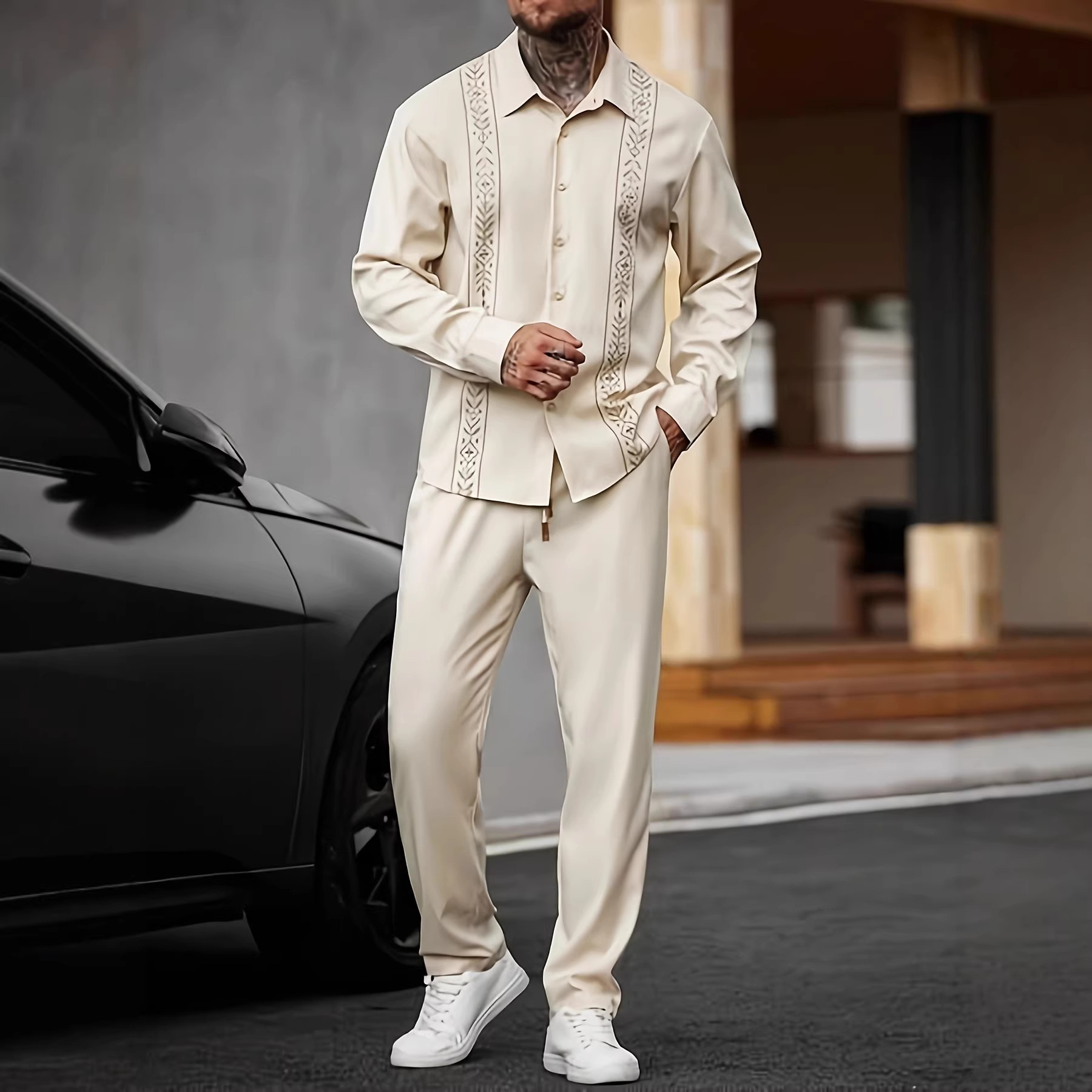 Completo uomo due pezzi stile etnico africano avorio_voghion.com