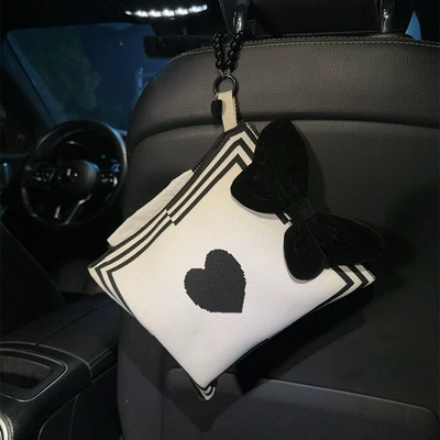 Car tissue box/set tissue box bag car interior - black-bow-black-love-paper-bag-black-beads-hanging-chain