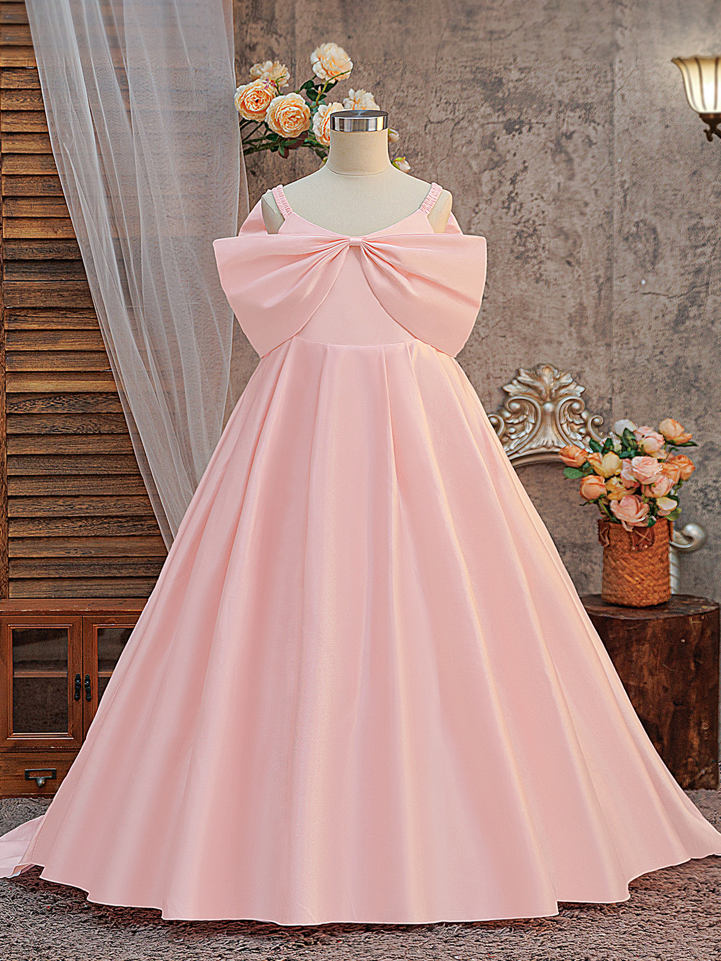 Pequeña flor blanca boda princesa de cola de la princesa de la niña de cine pequeño vestido de boda de arte foto escenario vestido de desfile