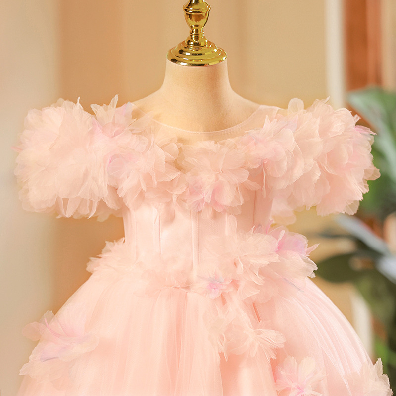 vestido de niña rosa desfile vestido de princesa de invierno vestido de piano anfitrión vestido de lujo ligero de alta gama vestido infantil