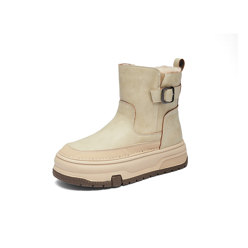 Botas de nieve de fondo grueso para mujeres 2025 nuevas botas de invierno grises de lana gruesas para usar zapatos de algodón cortos