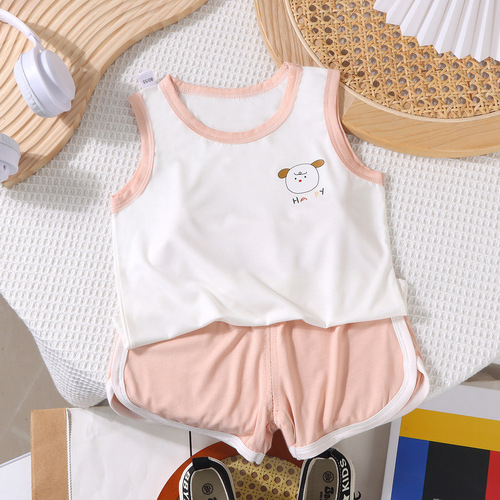 Baby Summer Modal Tank Top Set Thin Gender Neutral Kids Sleeveless Shorts Two-Piece Set Children Comfort Pajamas