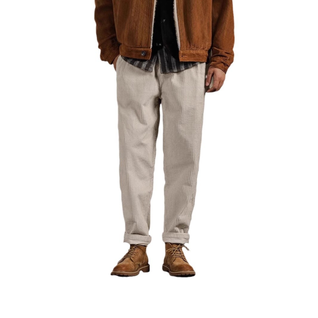 Tik Tok Blaze American Vintage Casual Pantalón de pana Ami Kaji japonés para hombre suelto de terciopelo blanco