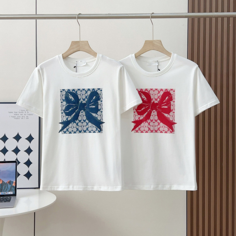 Koujia Bowknot T-Shirt with Square Double C Monogram, 2026 Summer New Style, Round Neck, Fashionable Pullover, Casual Short-Sleeve for Women