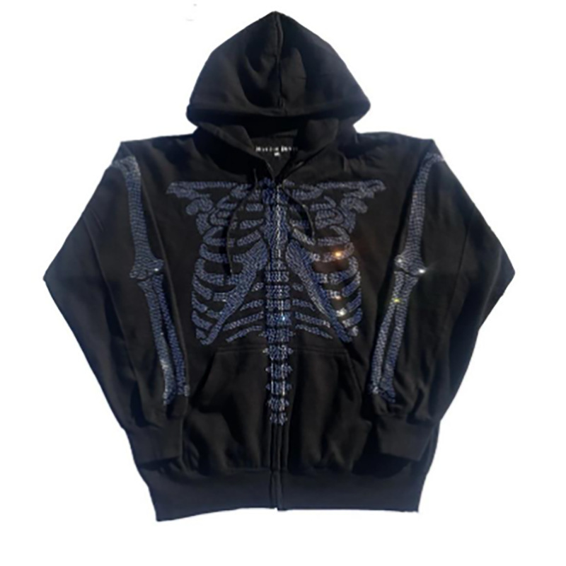 Oversized Flash Rhinestone Hoodie Women's Loose Zipper Hoodie Sweatshirt Y2k Girls Gothic Sweatshirt