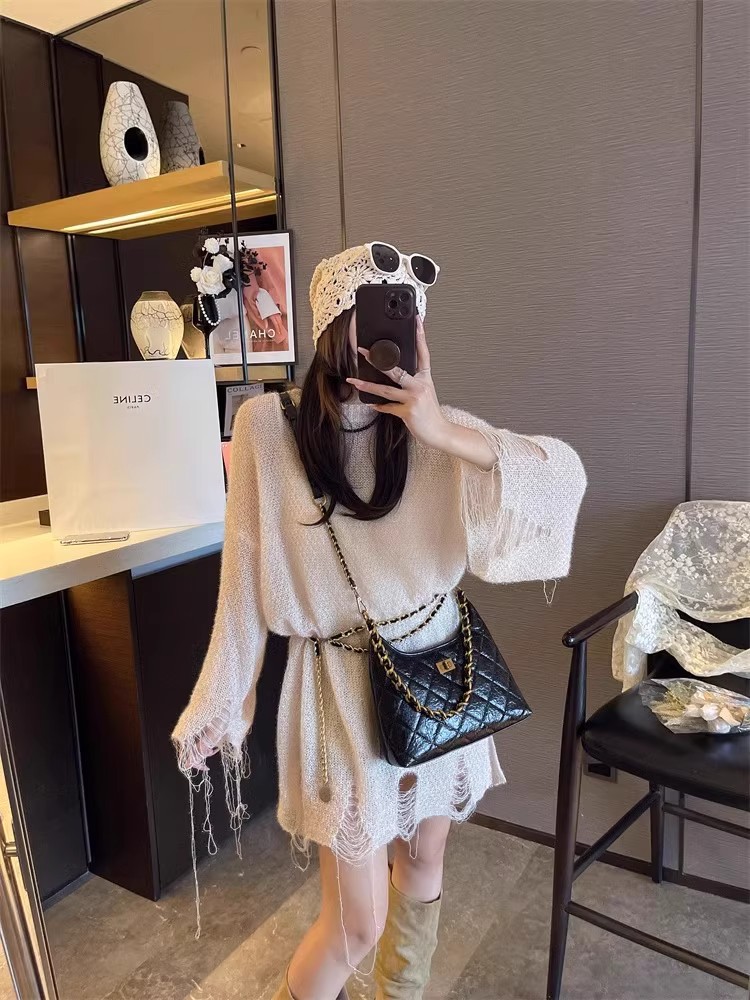 Túi tote nữ da thật kiểu tweed đeo chéo dây xích chần bông — Màu đen, Đỏ Ancora, Cà phê Mocha, Màu nâu chi tiết 22