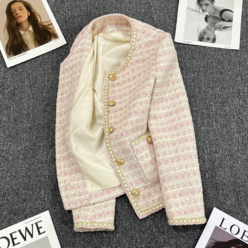 Cherry blossom pink Chanel-style blazer for women, 2026 spring and autumn new style, elegant and gentle, petite French casual top.