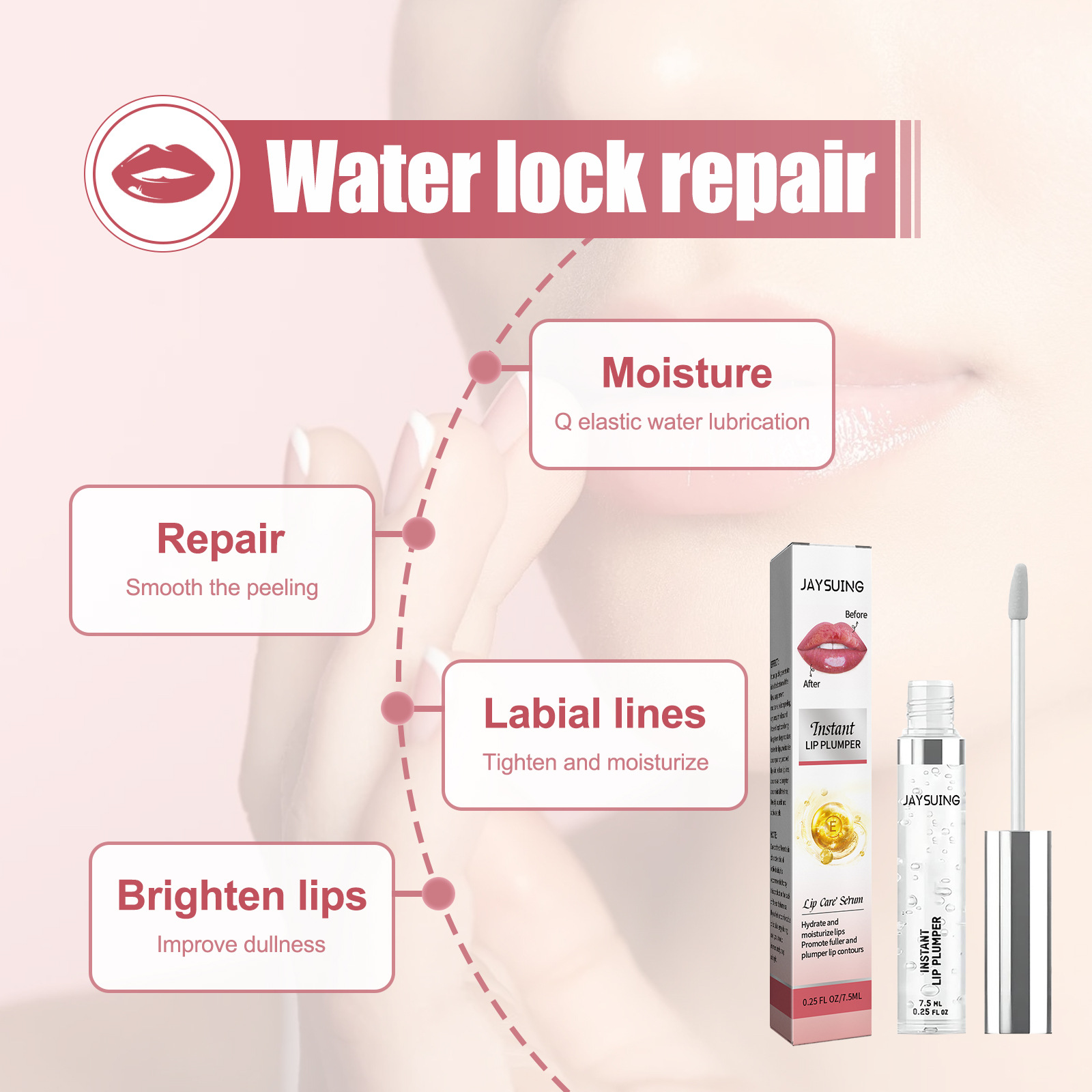 Jaysuing-huuliöljy ehkäisee kuivuutta ja halkeilua, häivyttää huulten juonteita ja kosteuttaa huulia._voghion.com