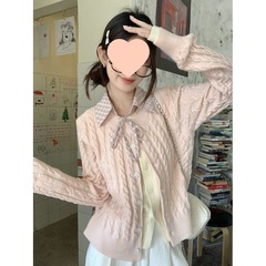 甜美韩系粉色假两件毛衣外套女秋冬2025百搭新款温柔针织开衫上衣