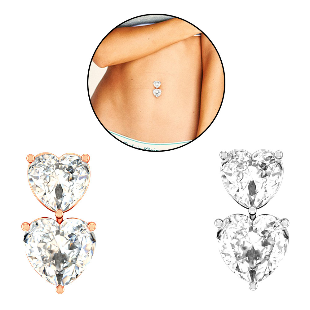 Popular Medical-grade Stainless Steel Zircon Double Ring, Jewelry, Heart-shaped Navel Piercing_voghion.com