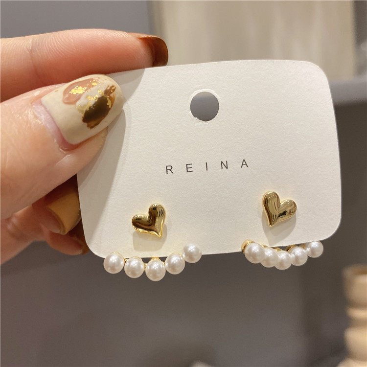 Korean style temperament love pearl earrings S925 silver needle lady earrings detachable and wearable, fashionable, cute and fresh