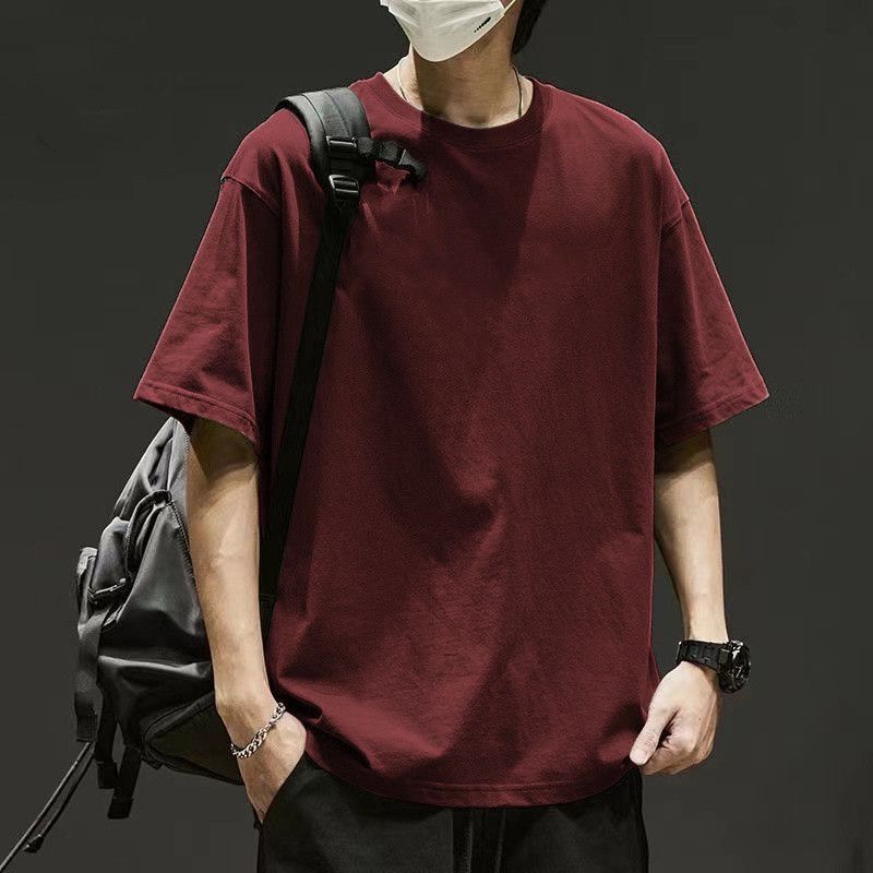 2025 Summer New Heavyweight Pure Cotton Short-Sleeve T-Shirt Solid Color Loose Versatile Men's Simple Trendy Versatile Base Shirt