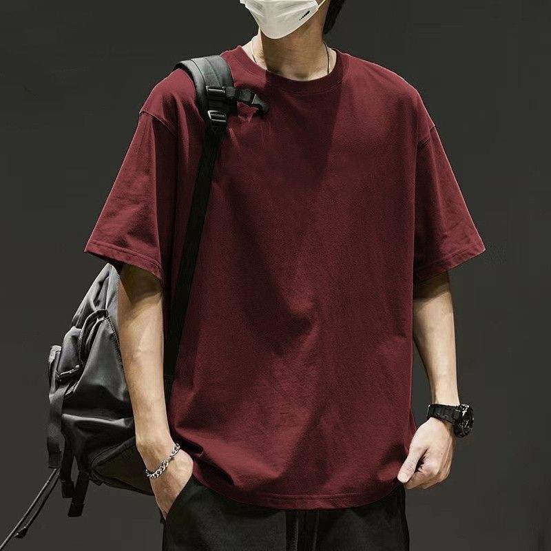 2025 Summer New Heavyweight Pure Cotton Short-Sleeve T-Shirt Solid Color Loose Versatile Men's Simple Trendy Versatile Base Shirt
