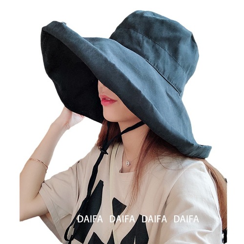 Japanese face-covering travel sun hat large brim solid color hat women's summer Korean style versatile sun hat sun protection fisherman hat