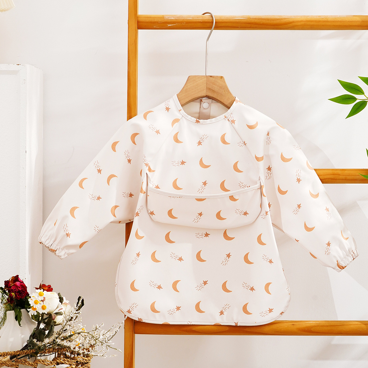 Danés PU impermeable de manga larga para niños mono anti-fouling buena limpieza bebé comiendo babero bebé babero anti-sucio alimentación