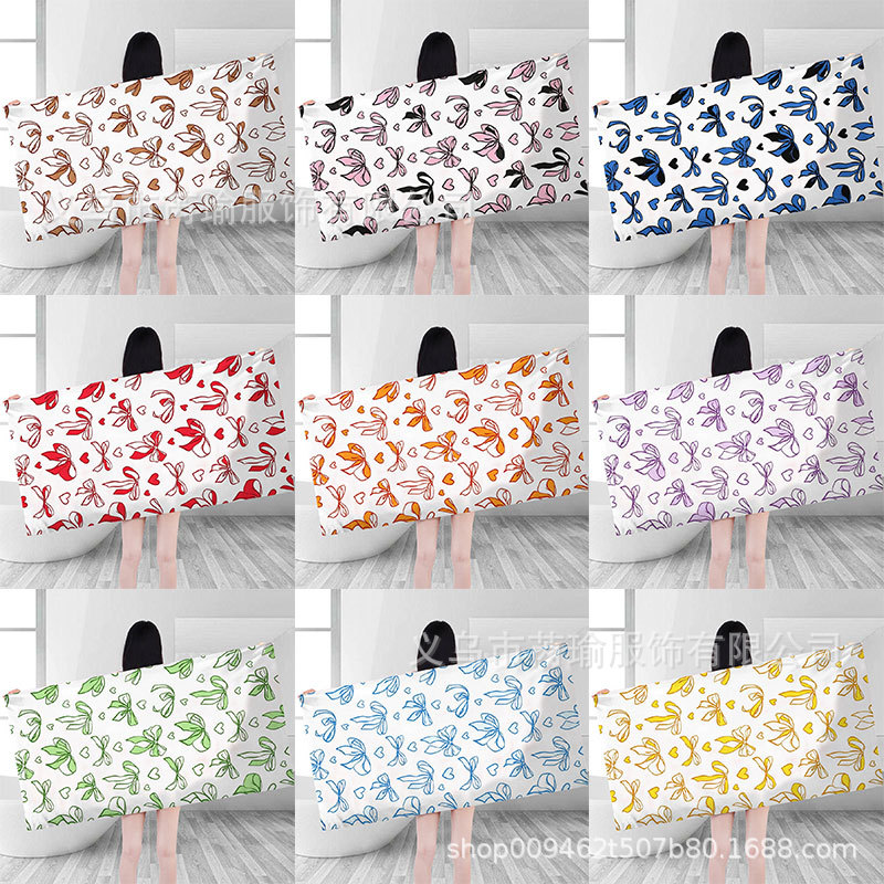 简约卡通多彩蝴蝶结超细纤维沙滩巾可加LOGO速干浴巾瑜伽运动毛巾