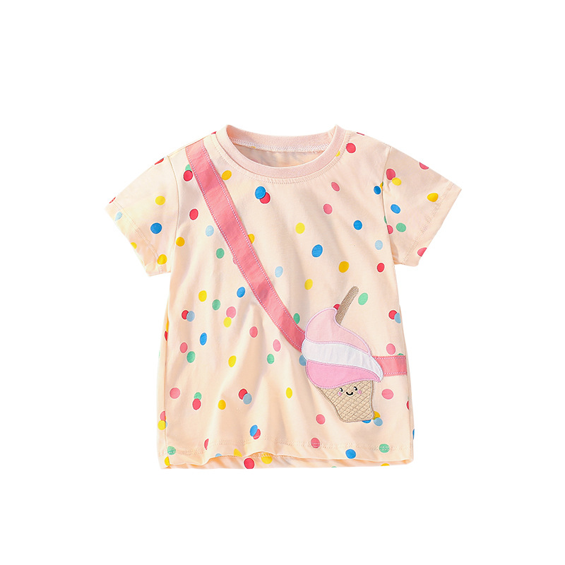 Malwee niñas verano nueva camiseta niños europeos y americanos cuello redondo manga corta estilo occidental impreso niños top