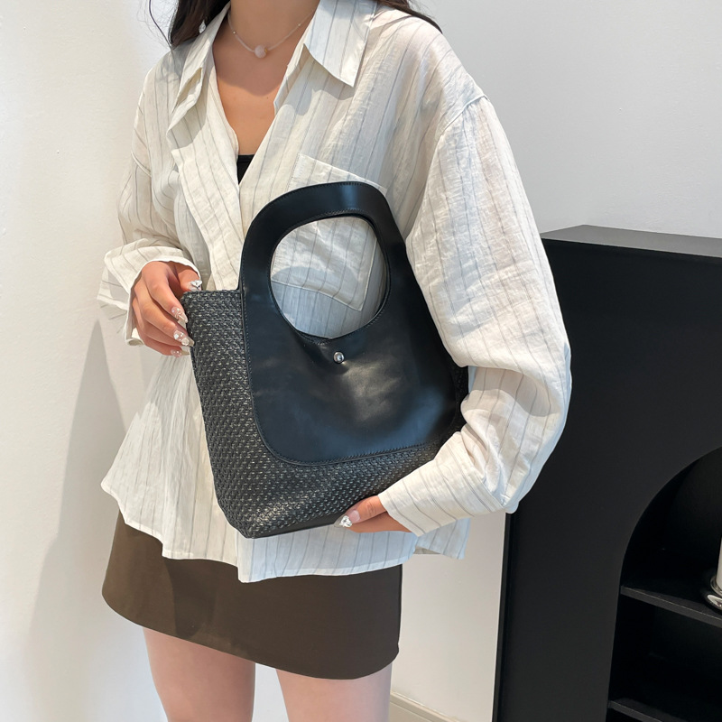 Bolsa de paja de empalme retro 2026 nueva bolsa de moda femenina minimalista de gran capacidad bolsa de tejido de arte de marea