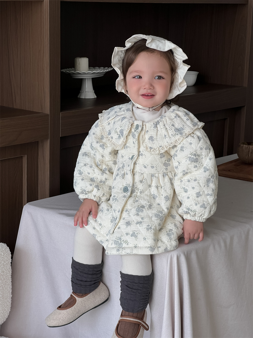 Niñas flores cortas chaqueta larga engrosada otoño invierno ropa infantil coreana ropa de invierno bebé ropa de invierno