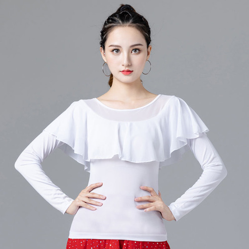 Modern dance tops, women's square dance clothing, new Latin internet celebrity dance clothes, ballroom dance waltz practice clothes