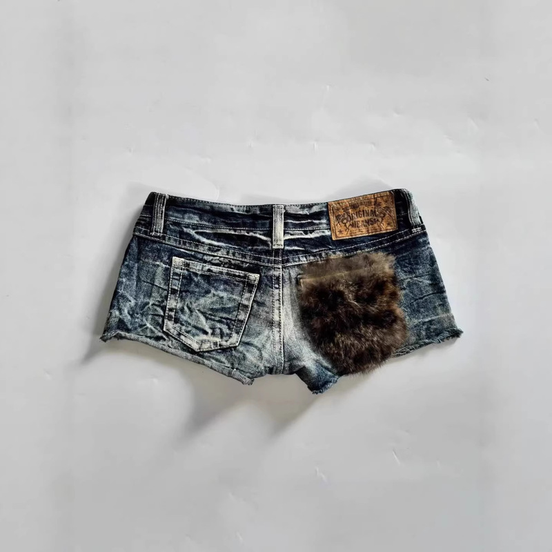 Trendy Instagram-Style Y2K Women's Short Denim Jeans with Frayed Pockets, Hot and Sexy Bodycon Shorts, Vintage Slim Fit