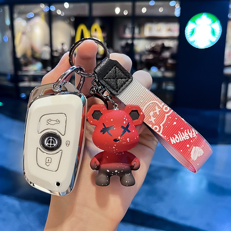 중국 A-스마트 3 키 [싱글 쉘 화이트] + 레드 폭력 곰 펜던트