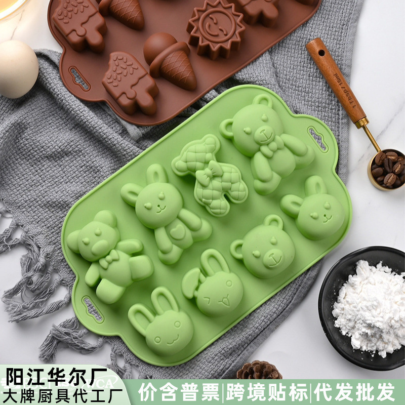 In-Stock Cartoon Silicone Baking Mold Ice Cream Bear Shape for Home DIY Cake Chocolate Jelly Pudding