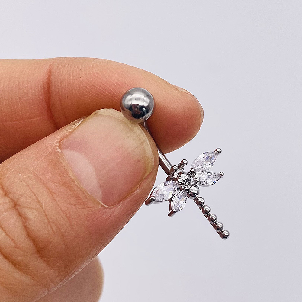 Butterfly And Heart Zircon Belly Button Ring Navel Piercing_voghion.com