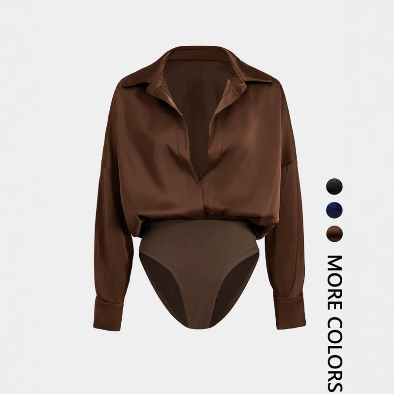 Cross-Border Foreign Trade Women's Fashionable Design Lapel Solid Color Slim-Fit Long-Sleeve Jumpsuit Cross-Border Foreign Trade Women's Fashionable Design Lapel Solid Color Slim-Fit Long-Sleeve Jumpsuit