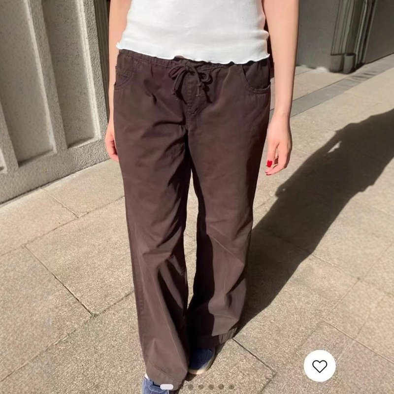 Bm Style New Brown Drawstring Elastic Waist Straight Pants Casual Pants Low Waist Wide Leg Pants Cargo Pants Women's Pants Bm Style New Brown Drawstring Elastic Waist Straight Pants Casual Pants Low Waist Wide Leg Pants Cargo Pants Women's Pants