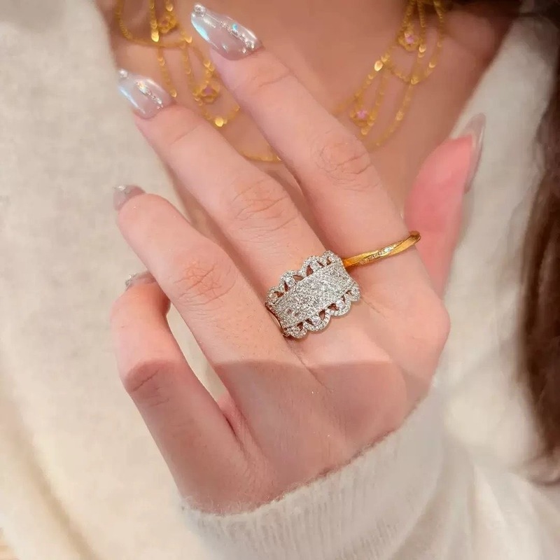 法式复古蕾丝刺绣戒指轻奢高级感梦中情戒拉丝镶钻公主lace指环女|undefined