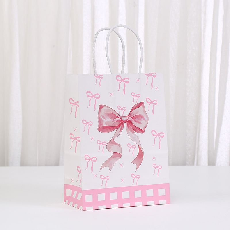 少女ピンクの誕生日プレゼント包装袋蝶結びプリント手提げ袋創意パーティープレゼント包装袋卸売り|undefined