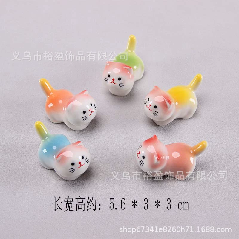 Chopstick rest, cat ceramic multicolor, cute tableware accessory for luck