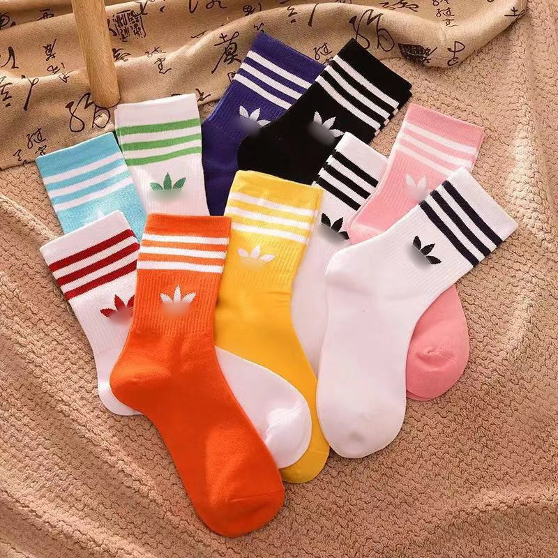 Adi Clover Socks Men's Sports ins Long Barrel Fashionable Pure Cotton Sweat-absorbent Women's Socks Couple's Three-bar Socks