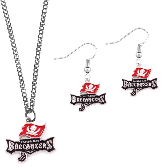 Cross-Border Nfl Oil Dripping Team Jewelry Football Team Logo Team Logo Sports Pendant Necklace Earrings Set