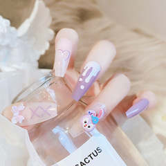 New Purple Rabbit Cute Long Sleeve Nail Art Completion Wearable Nail Tips Removable Nail Piece Nail Art X71