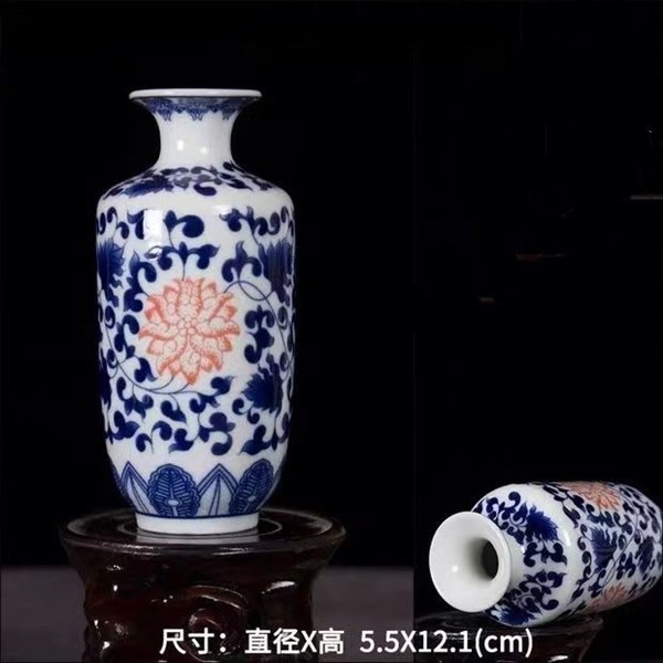 Flores de porcelana azul, vasos de flores de cerámica de lujo ligero, flores de alto nivel, decoración de mesa de comedor de estilo nuevo chino
