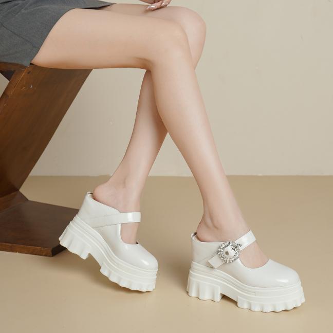 Dép sục Birken đế dày độn cao 12cm, bít mũi khóa đính kim cương, sandal đế xuồng đi hè — Màu đen