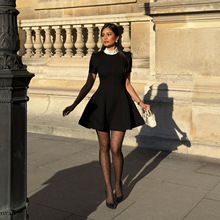 D115DS欧美跨境2025年韩撞色淑女气质设计感Polo领连衣裙修身显瘦