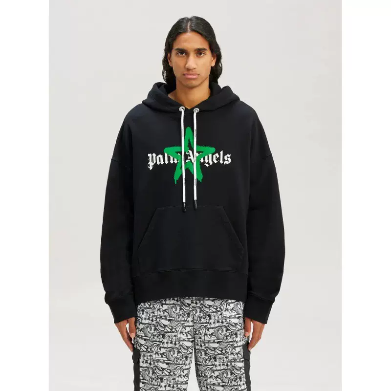 Palm Angels棕榈天使五角星涂鸦喷雾字母印花连帽卫衣欧美潮帽衫
