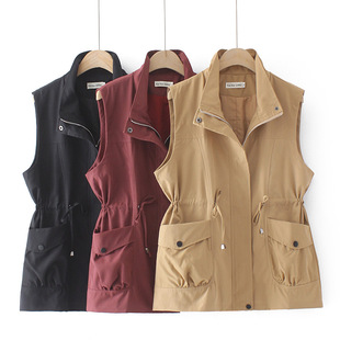 Plus size women's clothing fat sister slimming waist drawstring vest coat autumn fashion stand collar waistcoat 916106