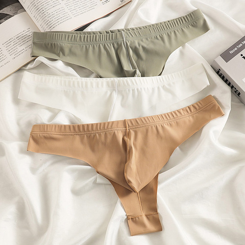 Men's thin breathable seamless T-shaped underwear with ice silk, semi-transparent invisible T-shaped underwear for men