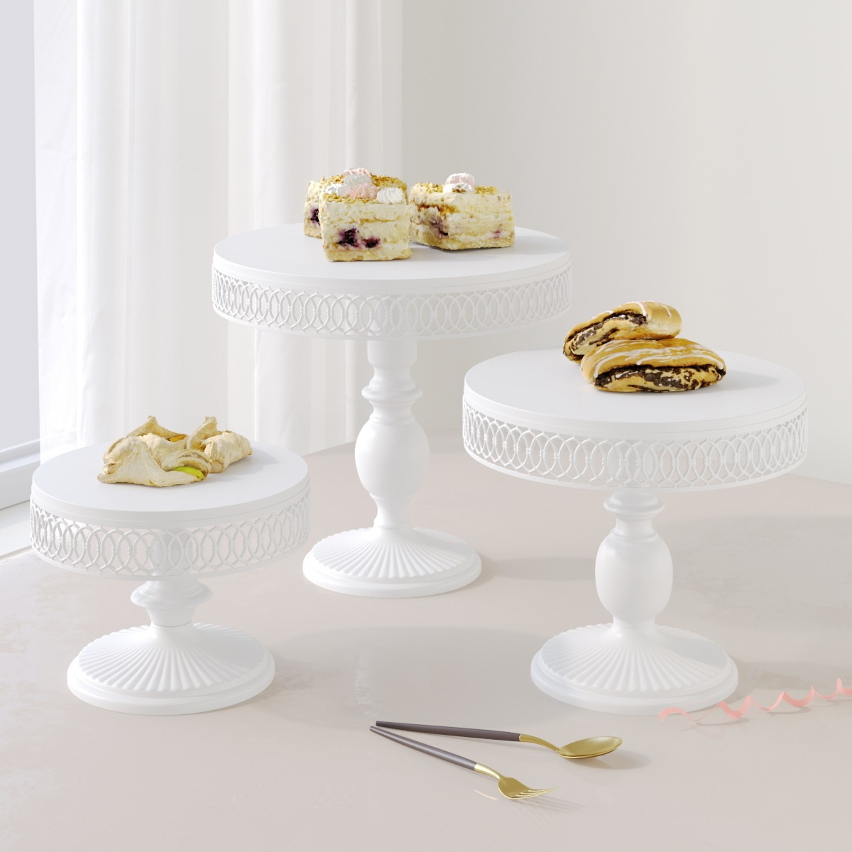 Tres piezas de hierro forjado decoración de mesa de postres estante de exhibición bandeja de pastel refresco estante de refresco comida fría descanso de té tabla de artesanía image 5