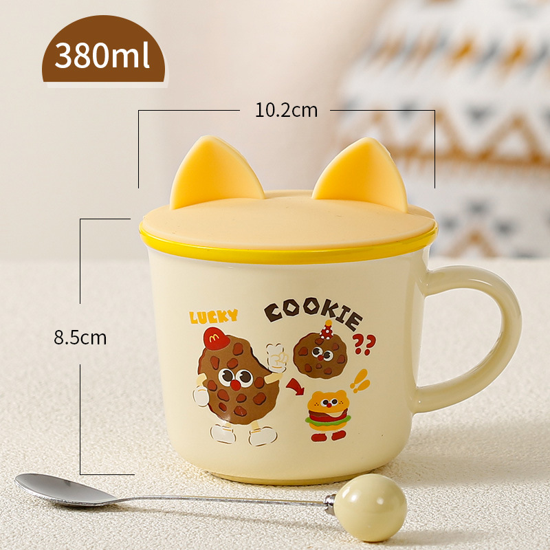 Taza de cerámica de regalo encantadora taza de regalo para niños taza de agua de dibujos animados taza de café doméstica con cubierta cuchara para niños
